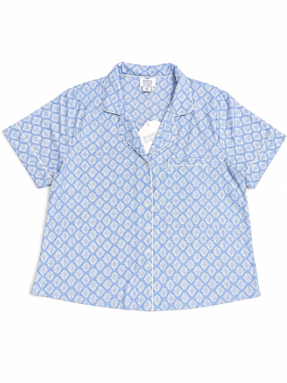 NWT Sigrid Olsen Sleepwear Blue Shell Print Pajama Set Size L - Picture 2 of 3